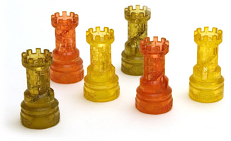 Dyed stereolithography models of chess rook pieces